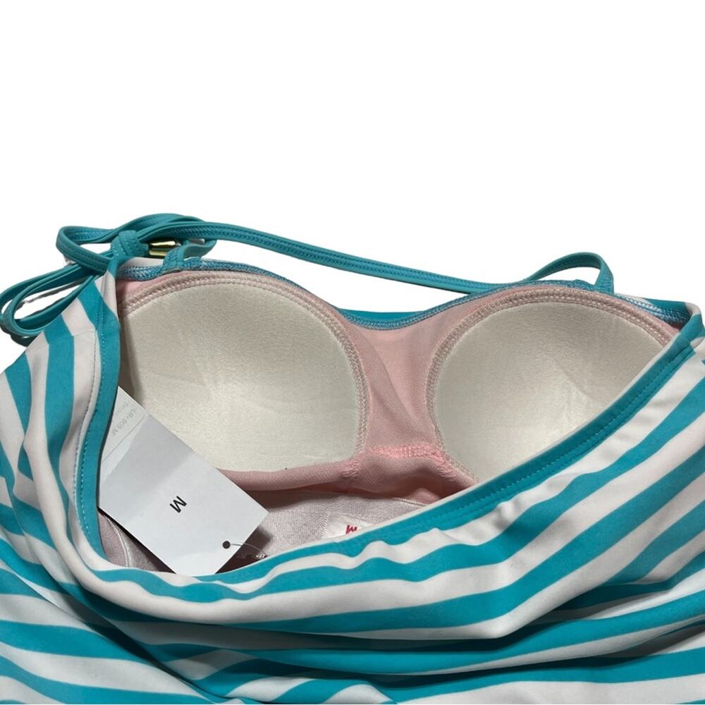 NWT Lime Ricki Bandeau Pool Stripe Tankini Top Blue Aqua White Size M Medium New - Picture 3 of 5